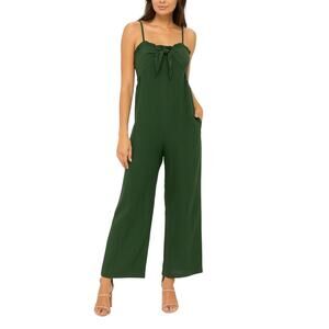 Francesca's Miami Olive Green Linen Sleeveless Knot Front  Jumpsuit Large